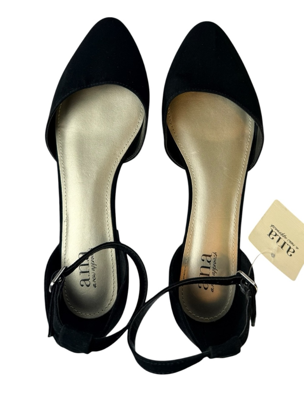 ANA black pointed toe d’orsay ankle strap minimalist work flats quiet luxury 8.5 - Picture 3 of 7